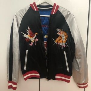 Topshop embroidered reversible bomber jacket